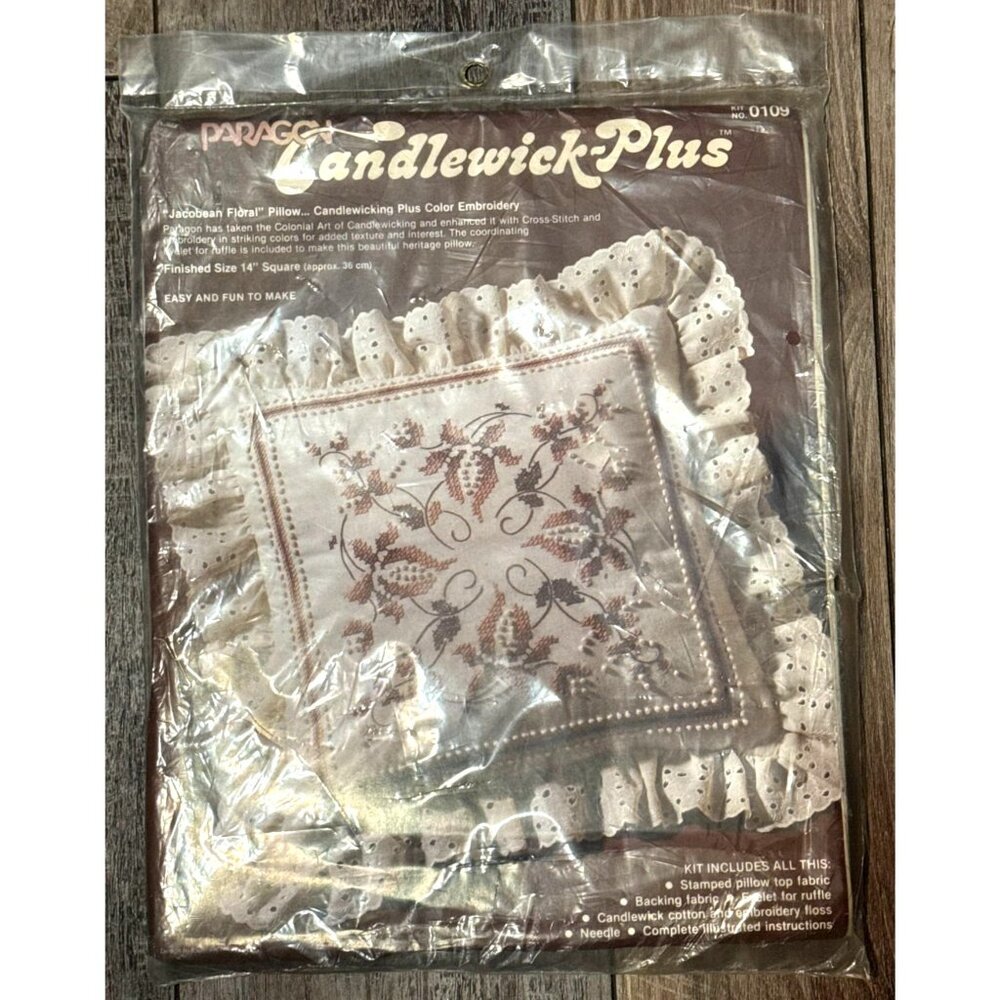 Paragon Candlewicking Plus 14" Pillow Kit Jacobean Floral Embroidery Kit 0109